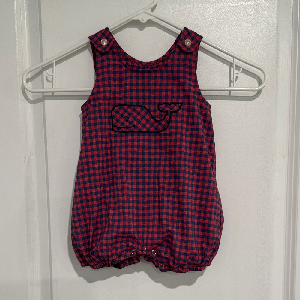 Vineyard Vines Red and Blue Plaid Baby Romper